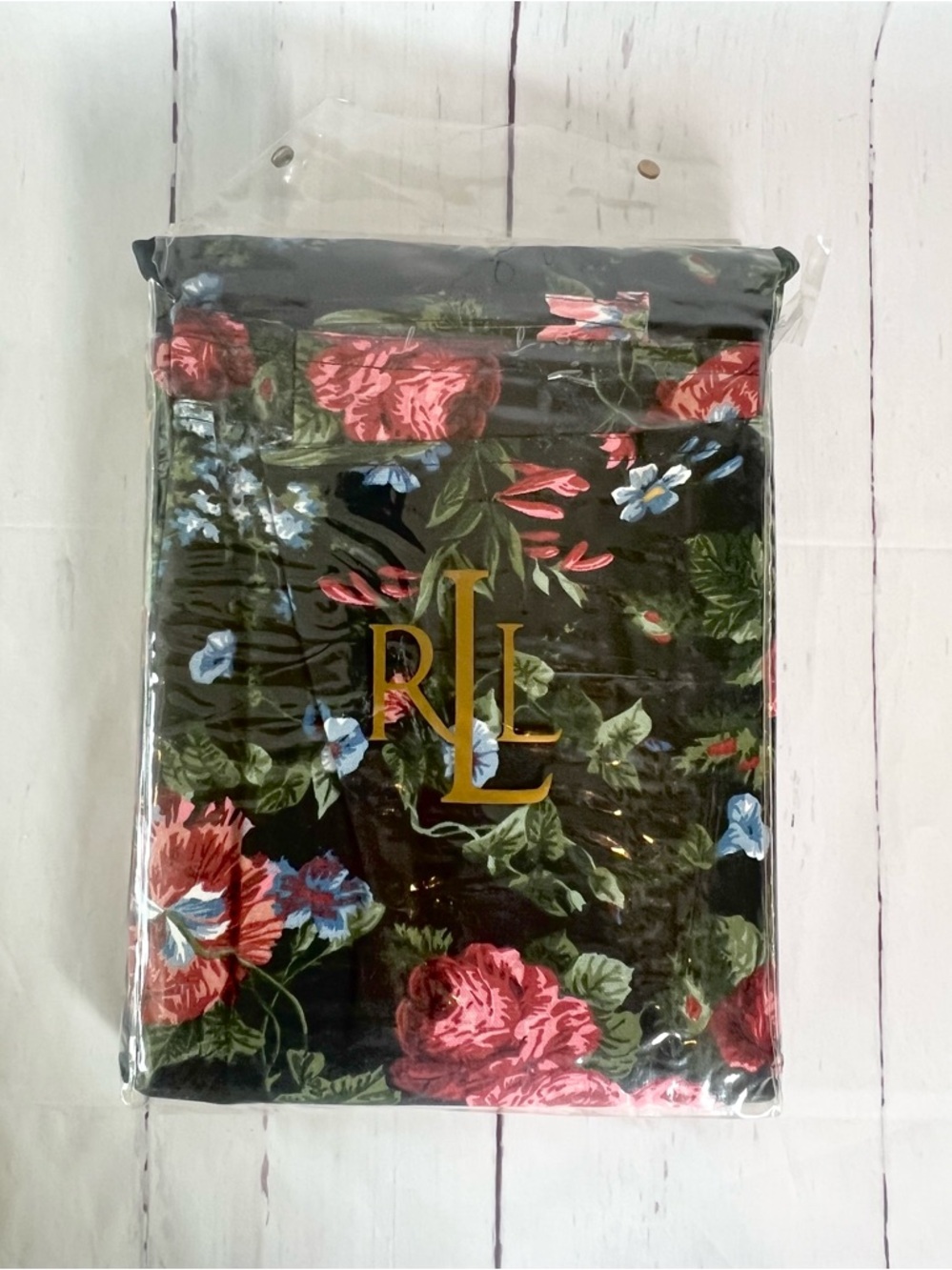 NIP Vintage Ralph Lauren Isadora Cossette Black Floral Tablecloth 60x104 Oblong